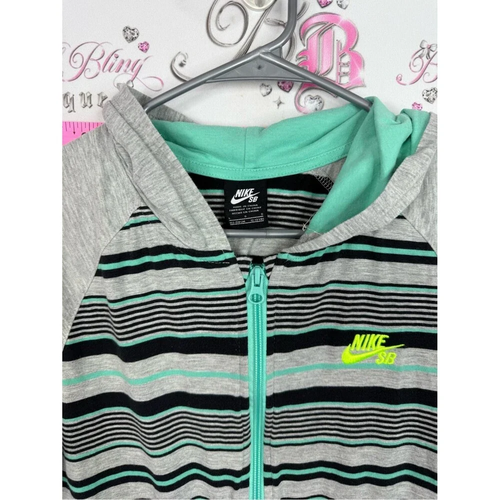 Nike sweater hoodie Grey, Black & Teal Striped Zip Hoodie with Neon Yellow Logo